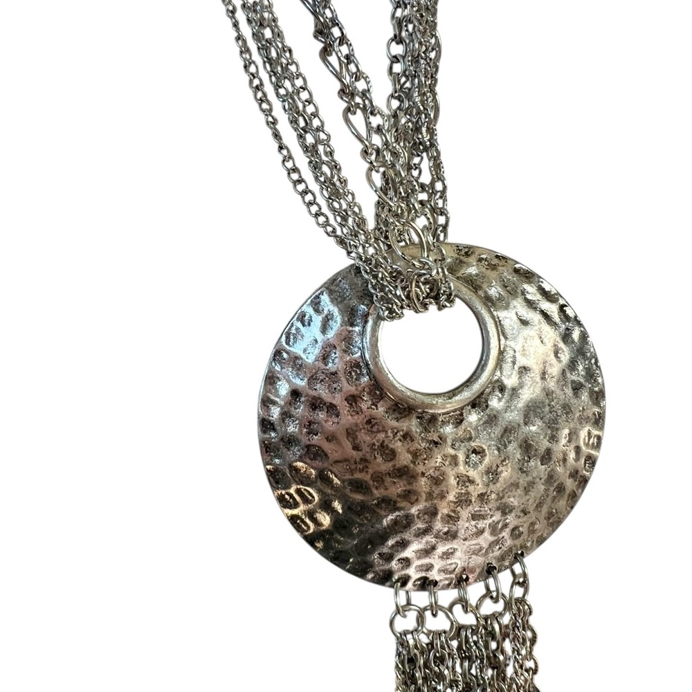 Silvertone Adjustable Long Fringe Statement Neckl… - image 3